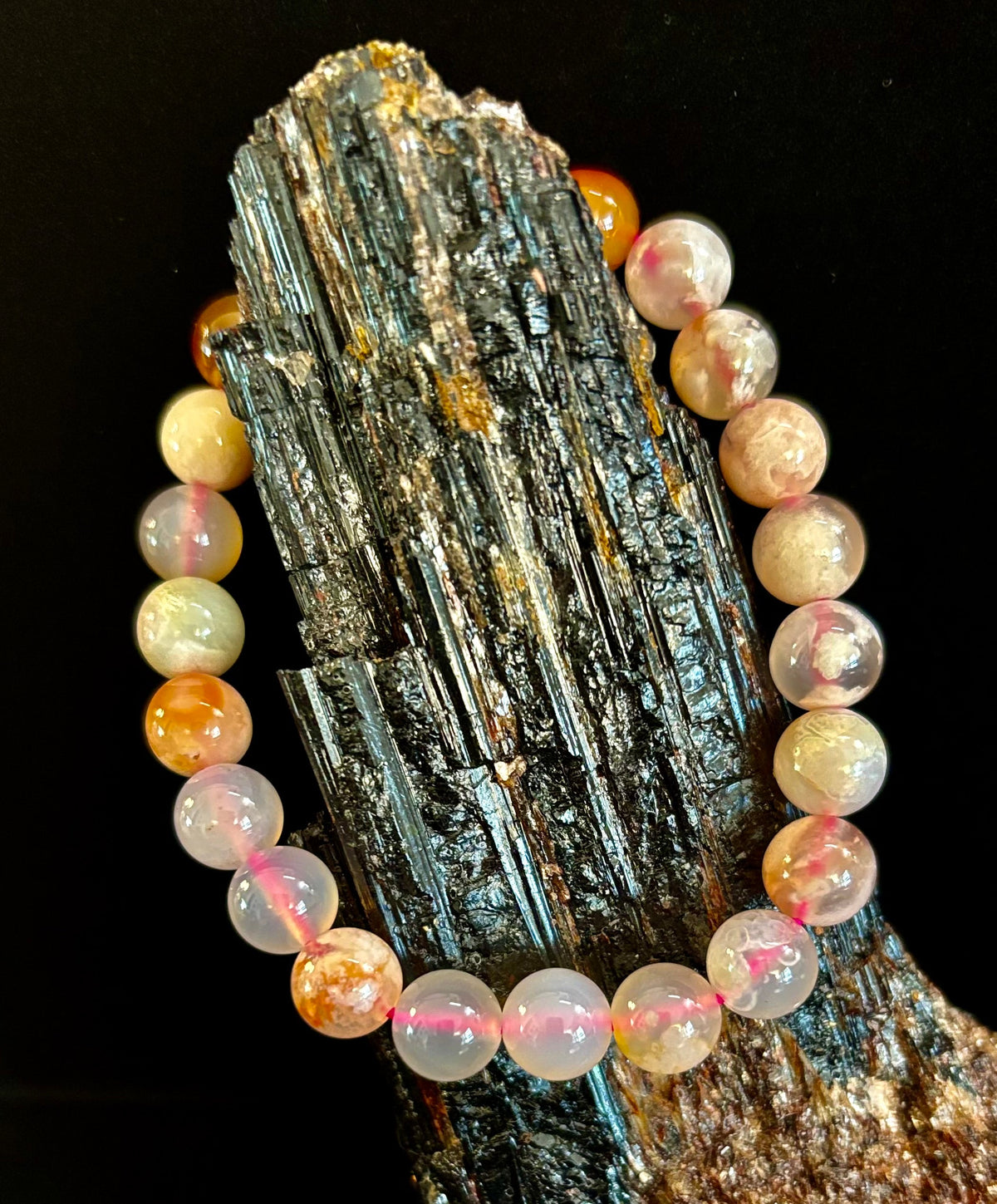 Pink Flower Agate (Cherry Agate) Bracelet – 8mm Beads, Small to Medium Wrists