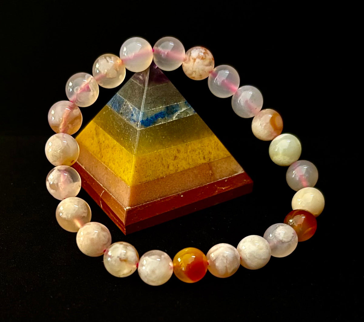 Pink Flower Agate (Cherry Agate) Bracelet – 8mm Beads, Small to Medium Wrists
