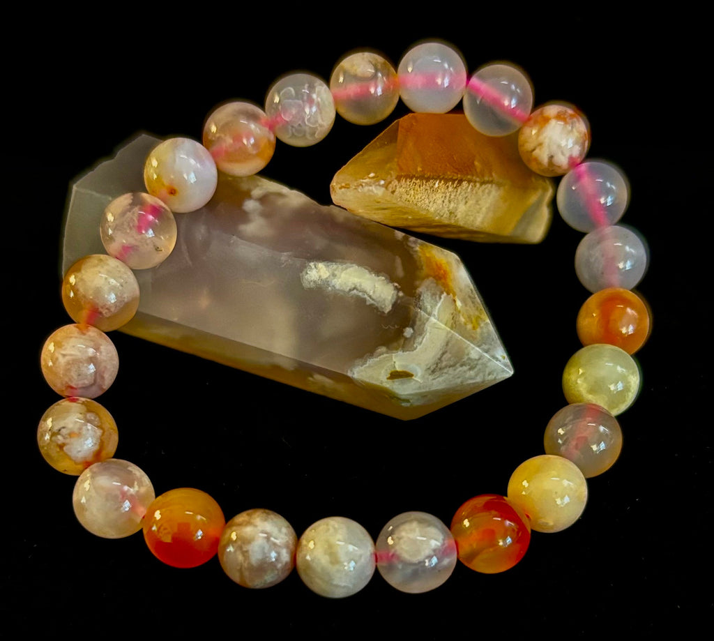 Pink Flower Agate (Cherry Agate) Bracelet – 8mm Beads, Small to Medium Wrists