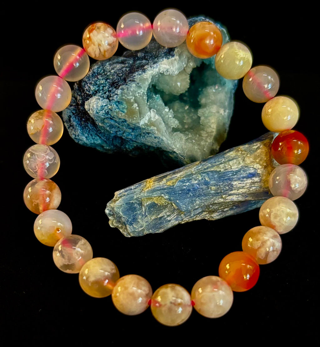 Pink Flower Agate (Cherry Agate) Bracelet – 8mm Beads, Small to Medium Wrists