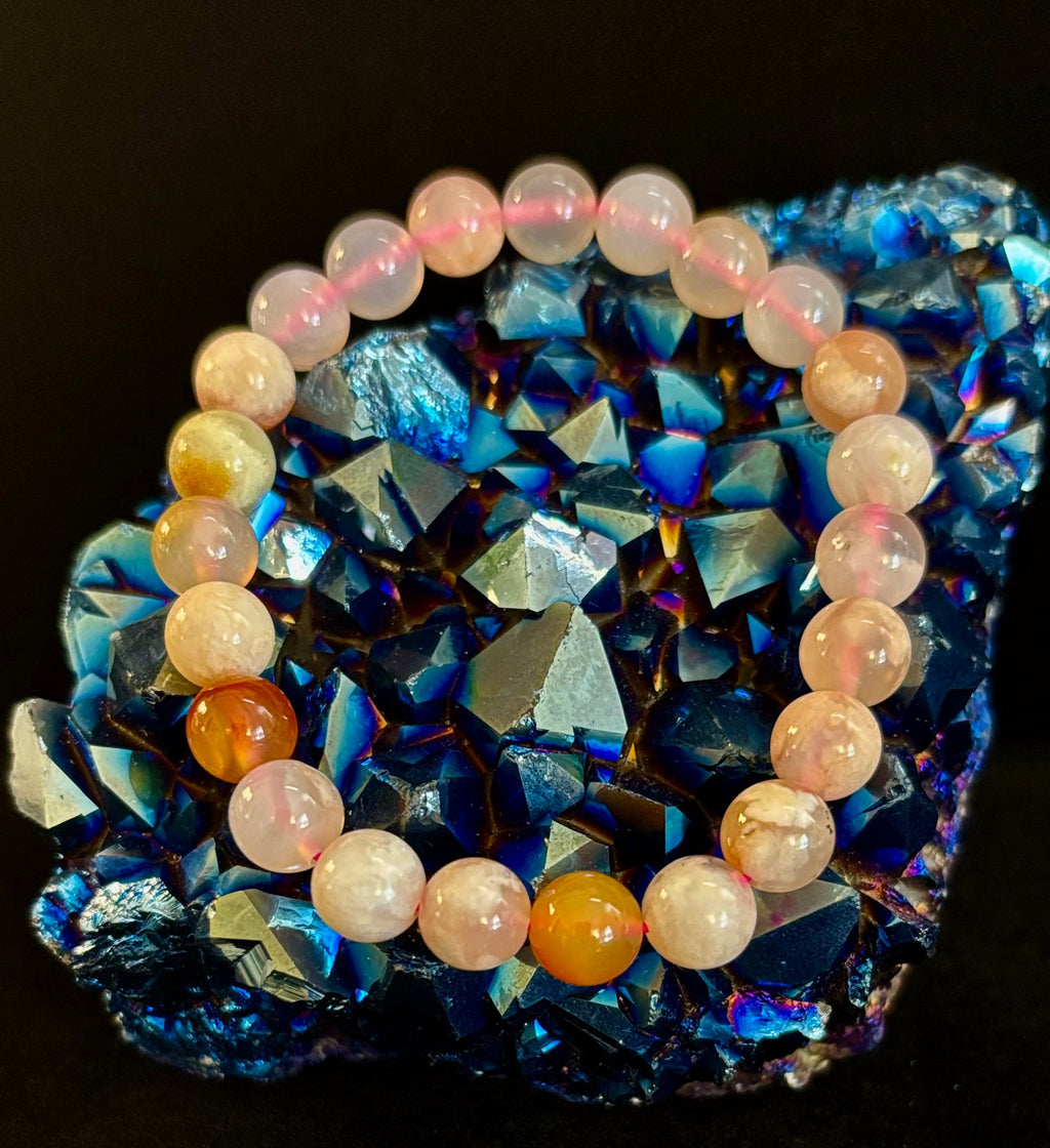 Pink Flower Agate (Cherry Agate) Bracelet – 8mm Beads, Small to Medium Wrists