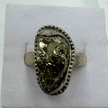 Sterling Silver Oval Pyrite Beaded-Edge Ring – Size 9 – Protection, Confidence & Grounding