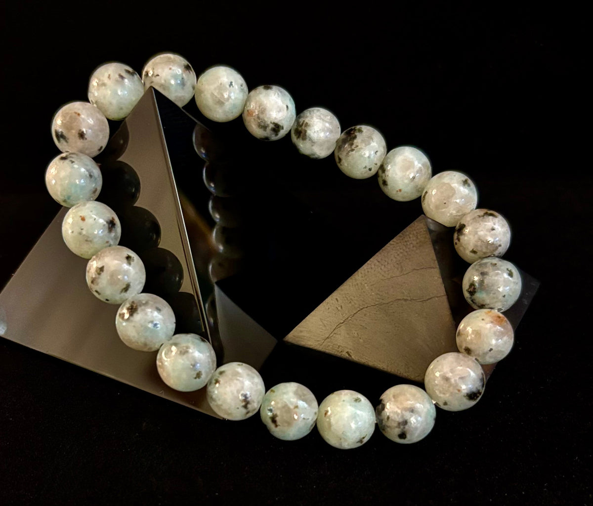 Reiki-Infused Natural Sesame Kiwi Jasper Bracelet for Joy, Nurturing Balance & Emotional Strength (8mm)
