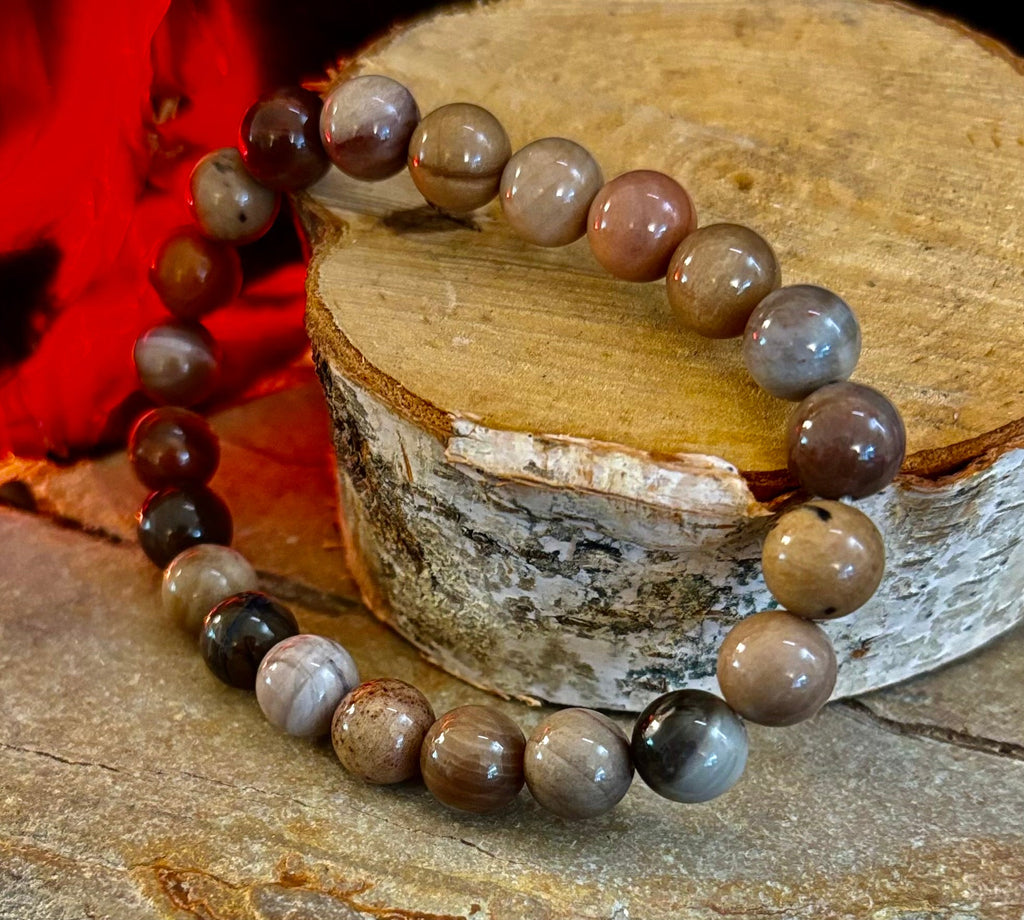 Reiki-Infused Natural Petrified Wood Bracelet for Deep Grounding, Wisdom & Ancient Stability (8mm)
