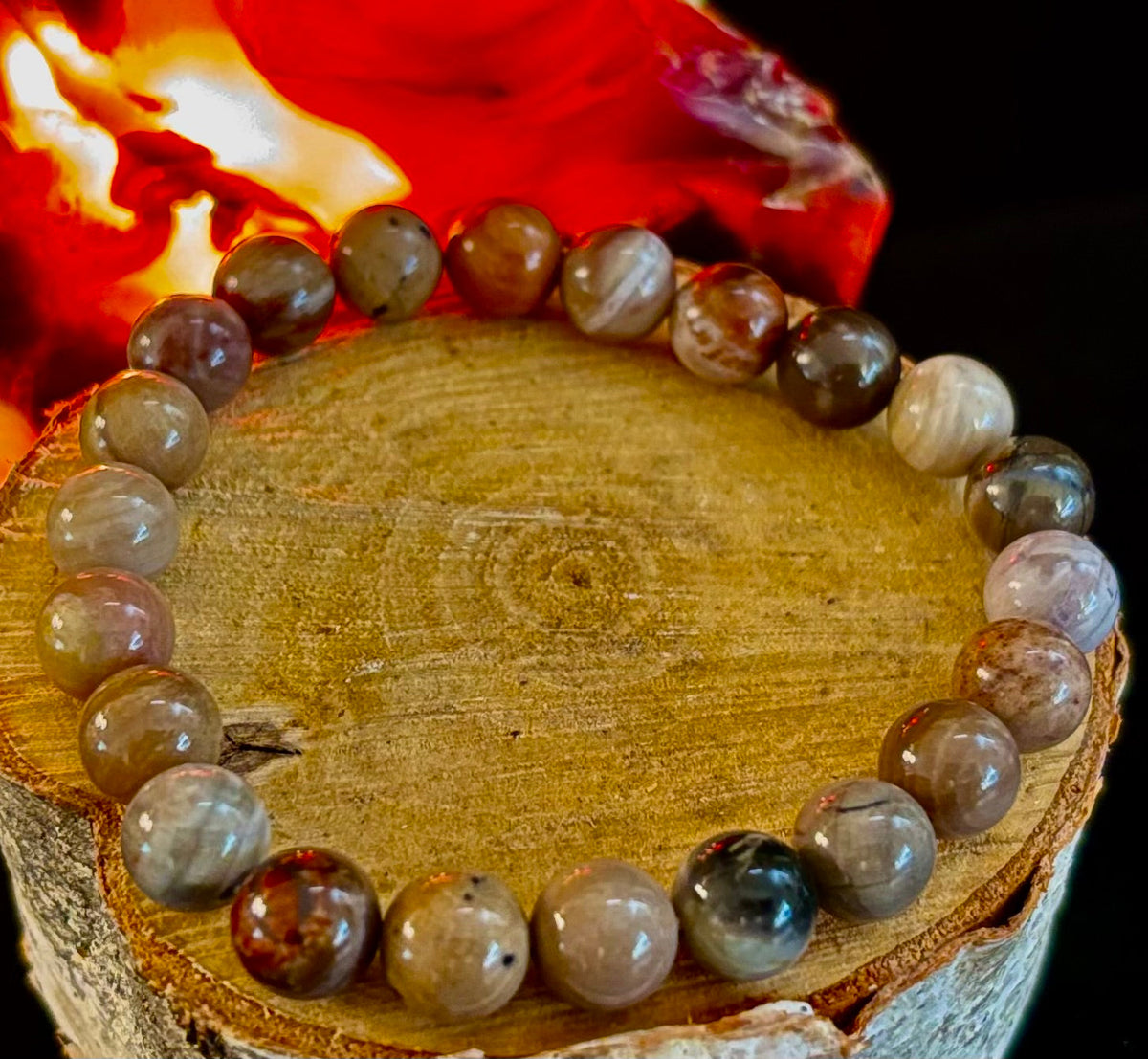 Reiki-Infused Natural Petrified Wood Bracelet for Deep Grounding, Wisdom & Ancient Stability (8mm)