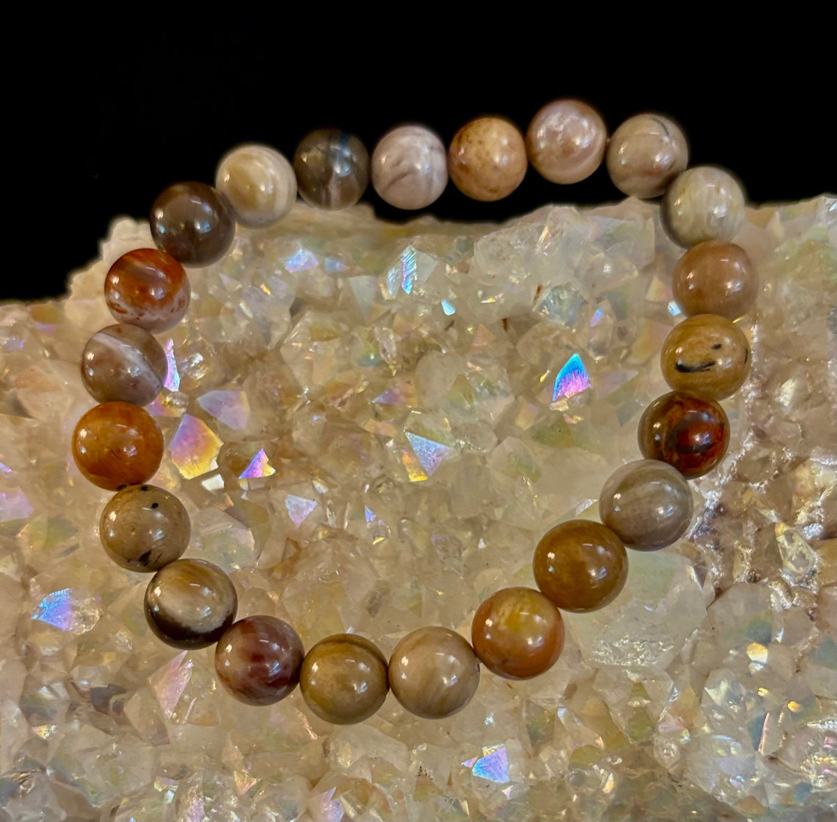 Reiki-Infused Natural Petrified Wood Bracelet for Deep Grounding, Wisdom & Ancient Stability (8mm)