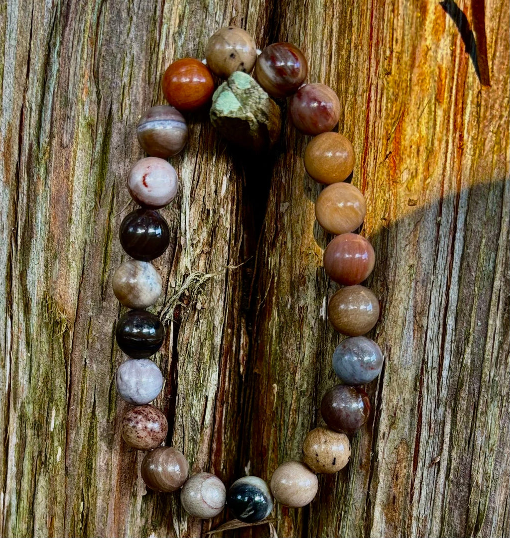 Reiki-Infused Natural Petrified Wood Bracelet for Deep Grounding, Wisdom & Ancient Stability (8mm)