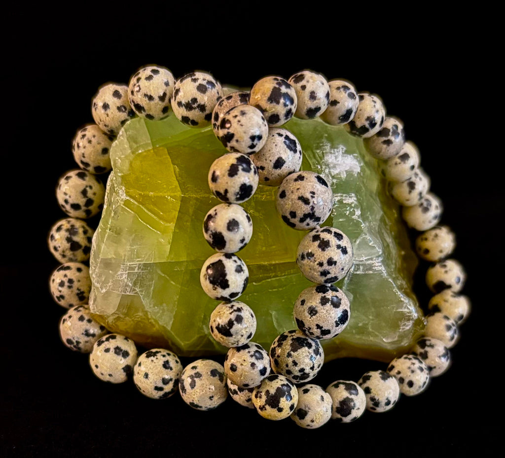Reiki-Infused Natural Dalmatian Jasper Bracelet for Grounding, Inner Child Joy & Overthinking Relief (8mm, 10mm & 12mm)