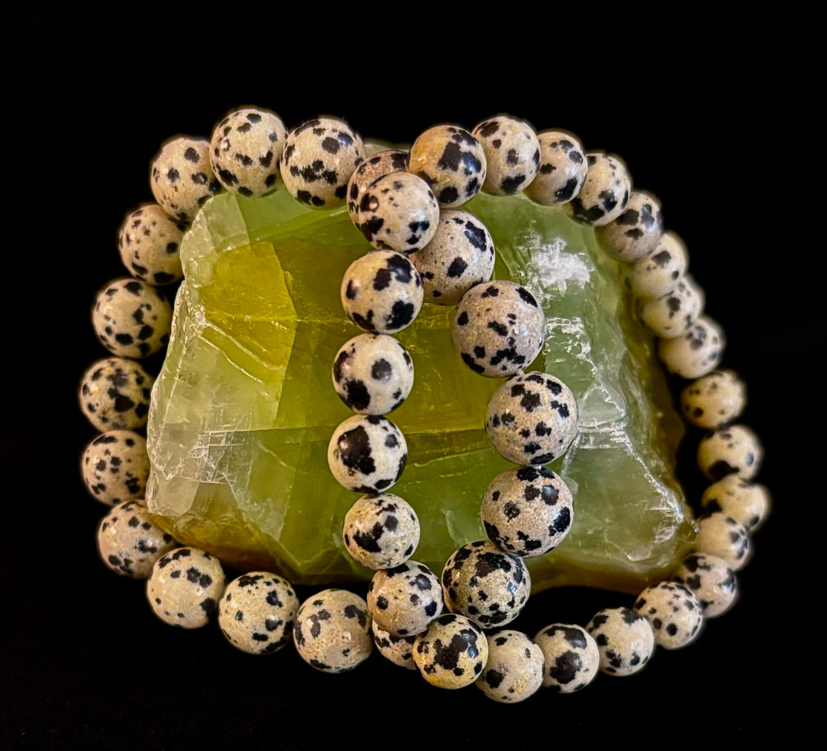 Reiki-Infused Natural Dalmatian Jasper Bracelet for Grounding, Inner Child Joy & Overthinking Relief (8mm, 10mm & 12mm)