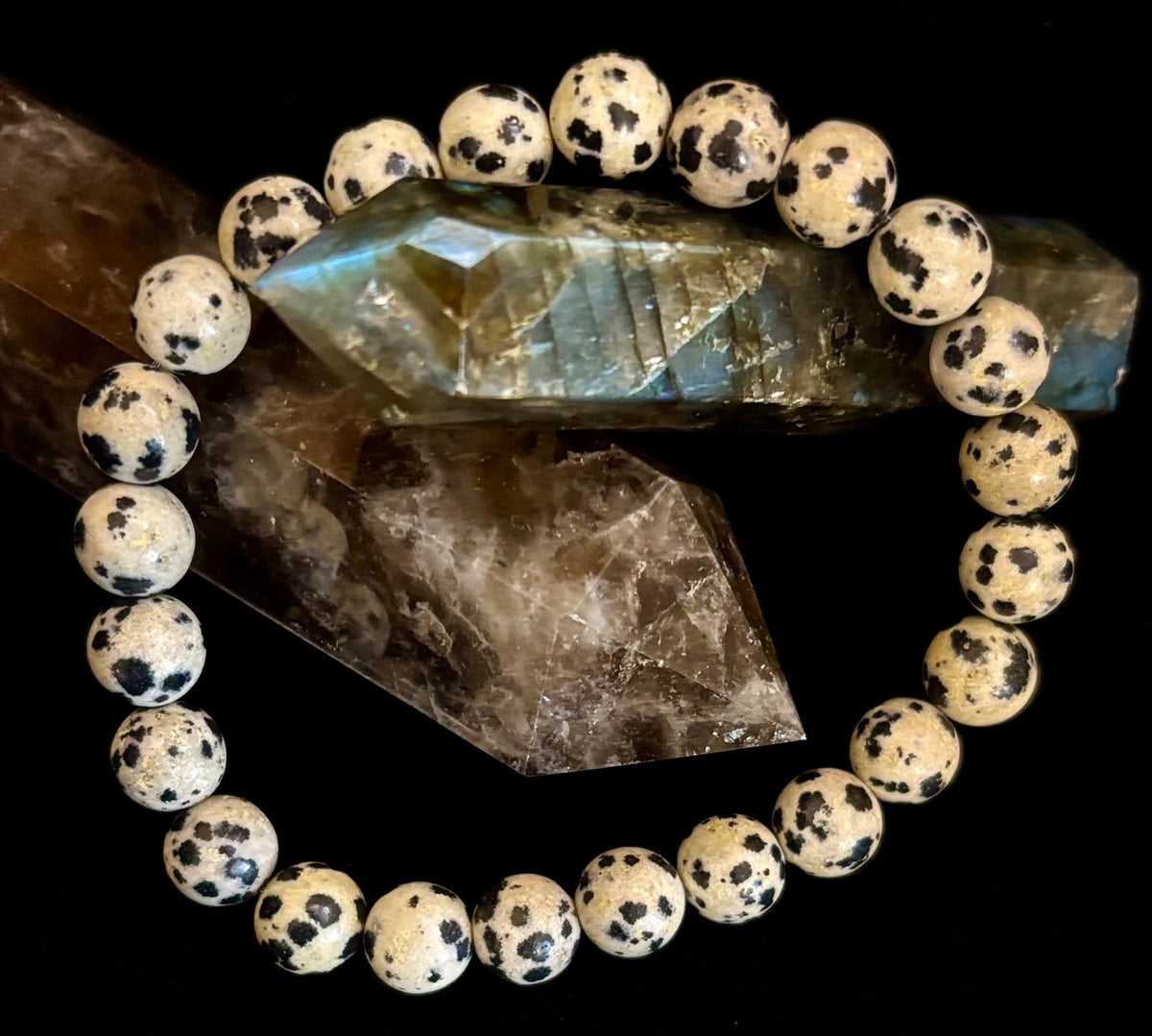 Reiki-Infused Natural Dalmatian Jasper Bracelet for Grounding, Inner Child Joy & Overthinking Relief (8mm, 10mm & 12mm)