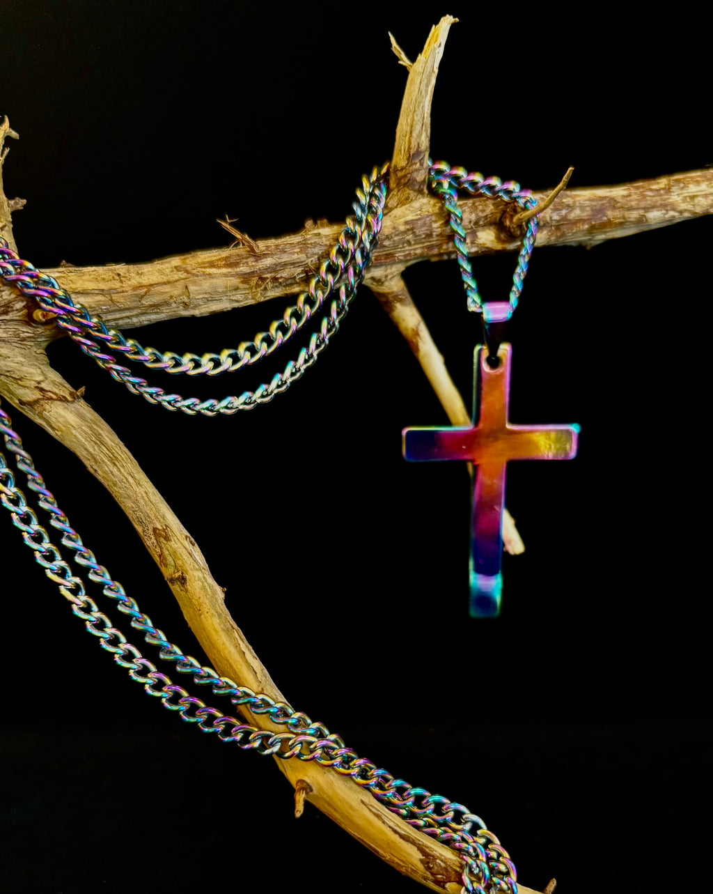 Rainbow Cross Pendant with 22" Chain