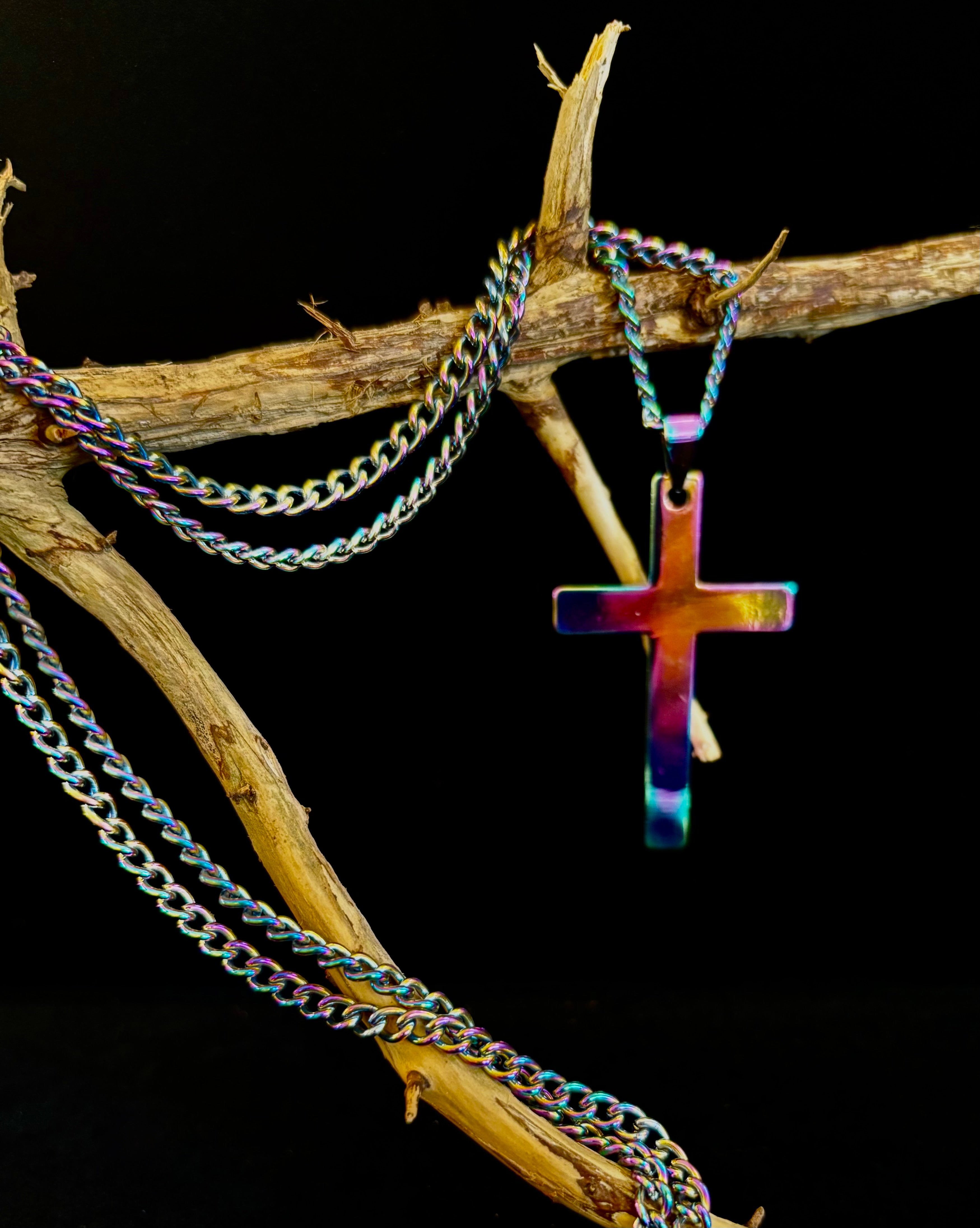 Rainbow Cross Pendant with 22" Chain