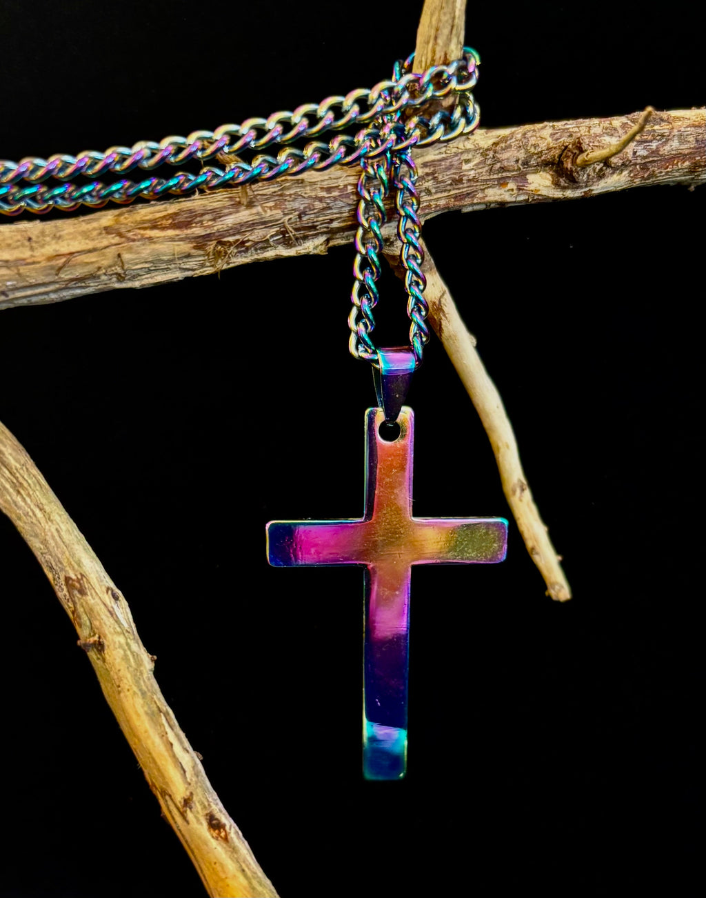 Rainbow Cross Pendant with 22" Chain