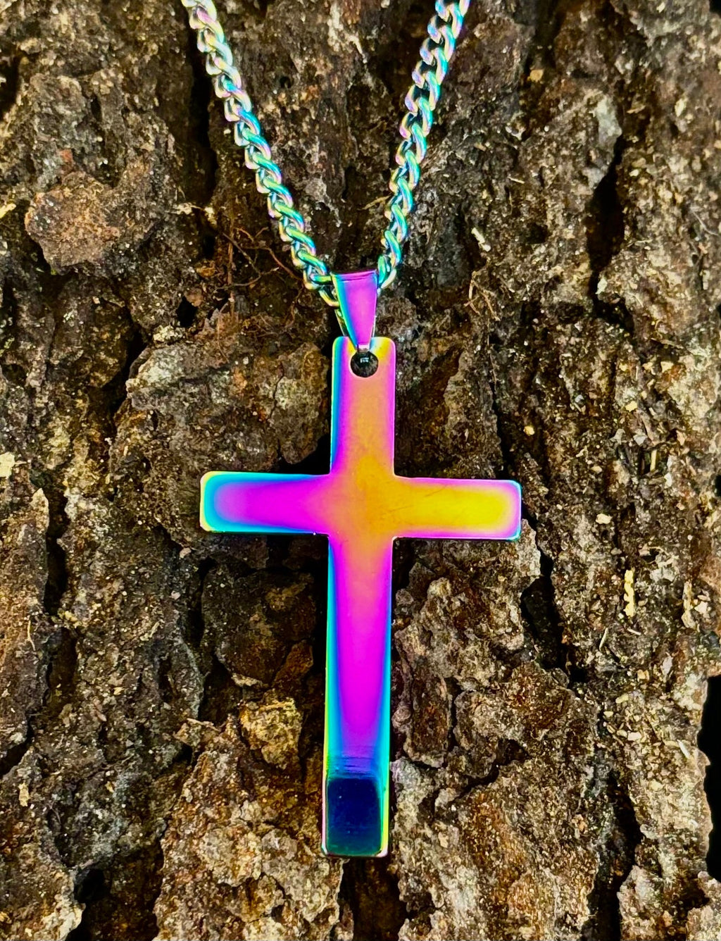 Rainbow Cross Pendant with 22" Chain