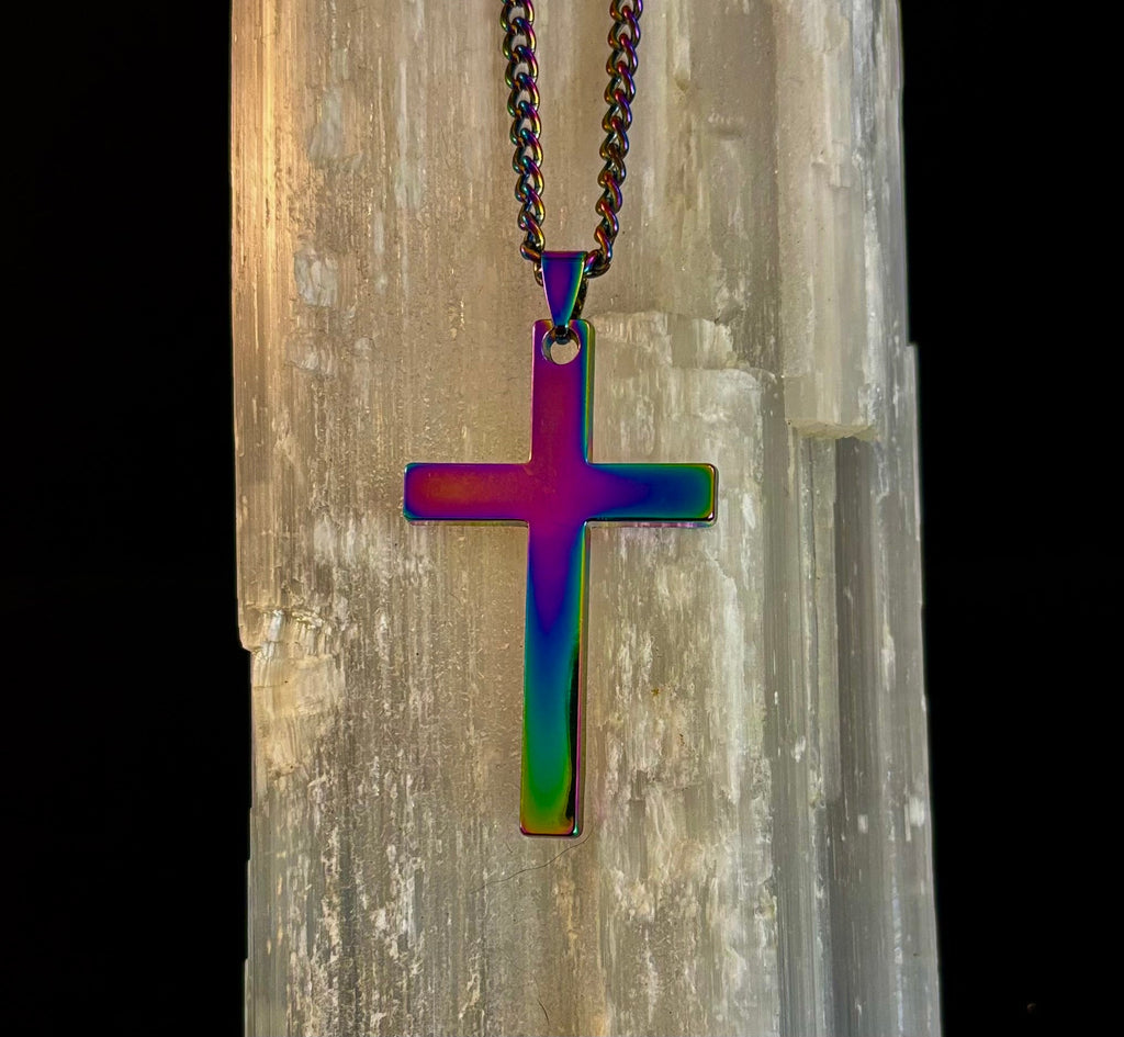 Rainbow Cross Pendant with 22" Chain