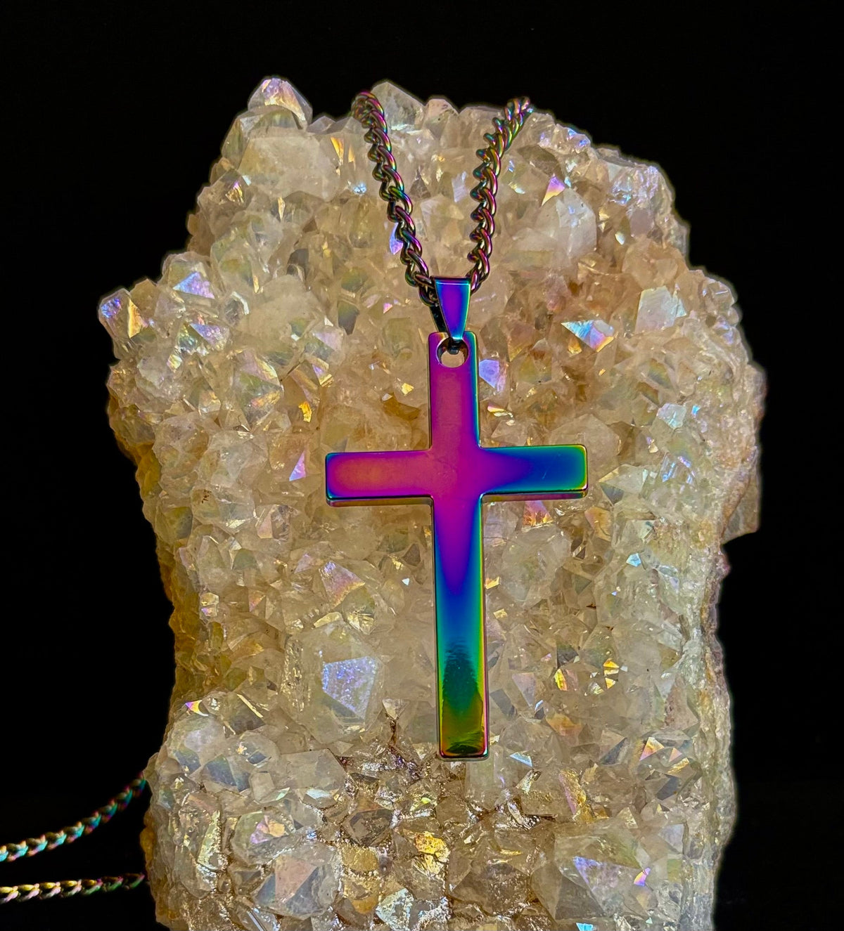 Rainbow Cross Pendant with 22" Chain