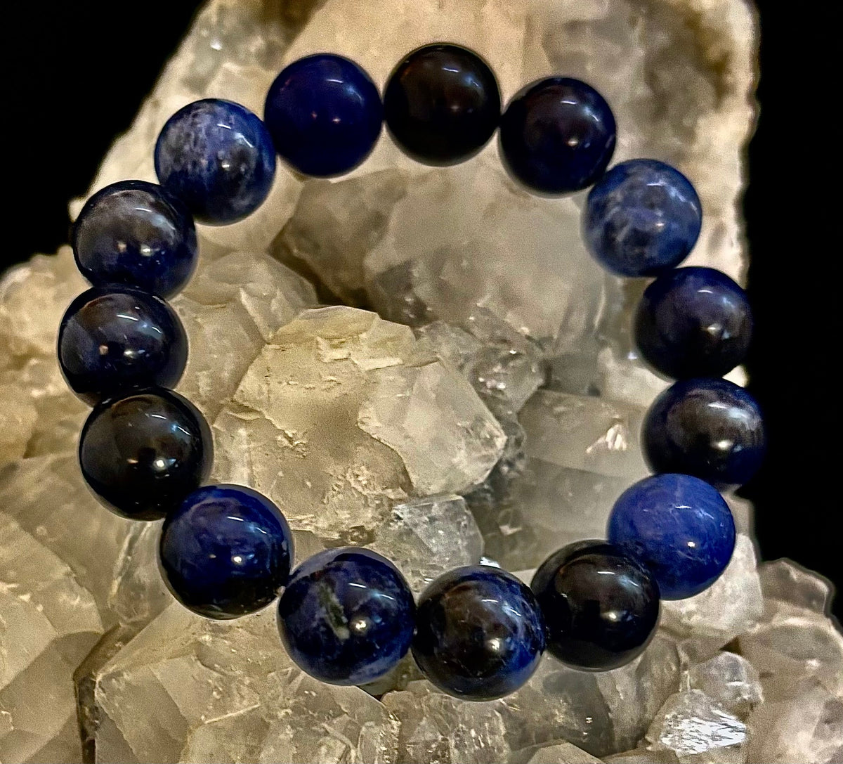 Reiki-Infused Natural Sodalite Bracelet for Intuition, Truthful Communication & Mental Clarity (8mm & 12mm)