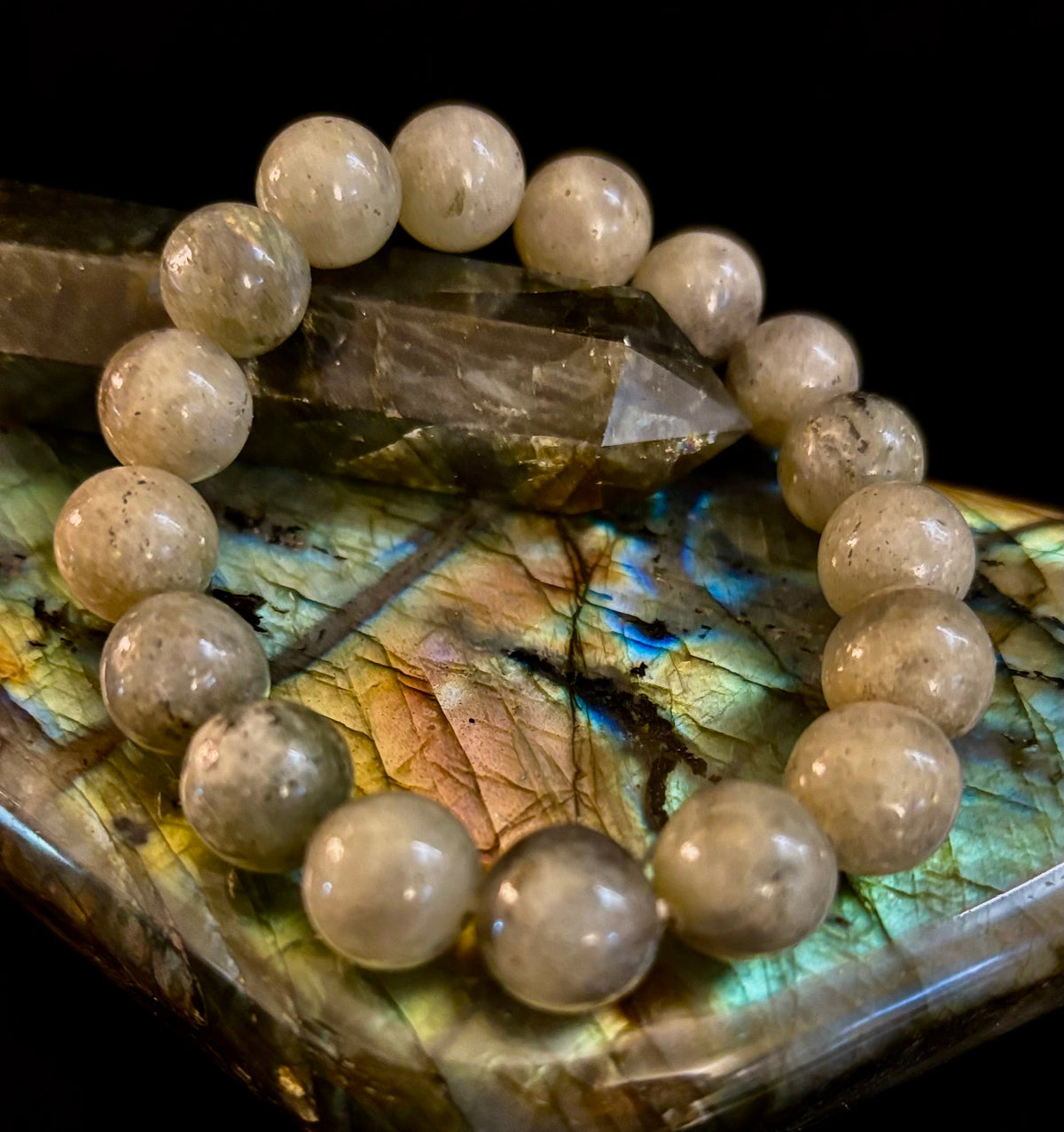 Reiki-Infused Natural Labradorite Bracelet for Intuition, Aura Protection & Spiritual Transformation (8mm, 10mm & 12mm)