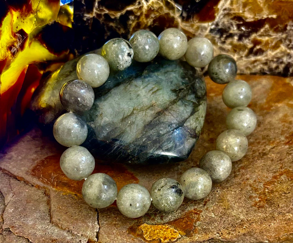 Reiki-Infused Natural Labradorite Bracelet for Intuition, Aura Protection & Spiritual Transformation (8mm, 10mm & 12mm)