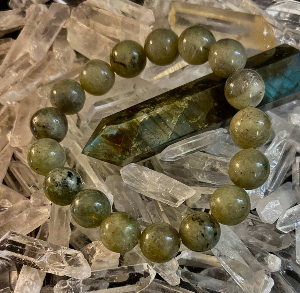 Reiki-Infused Natural Labradorite Bracelet for Intuition, Aura Protection & Spiritual Transformation (8mm, 10mm & 12mm)