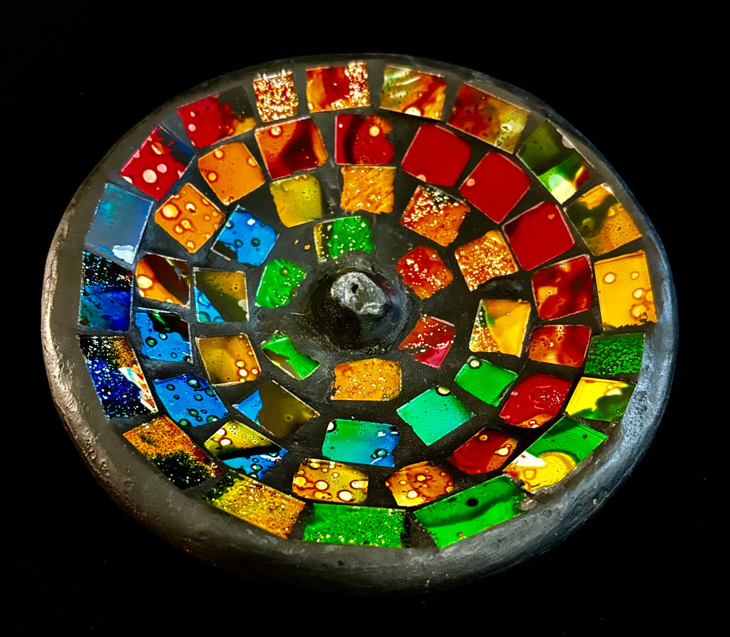 Handcrafted Mosaic Incense Burner | Rainbow Ash Catcher from Indonesia (4.75" Wide)