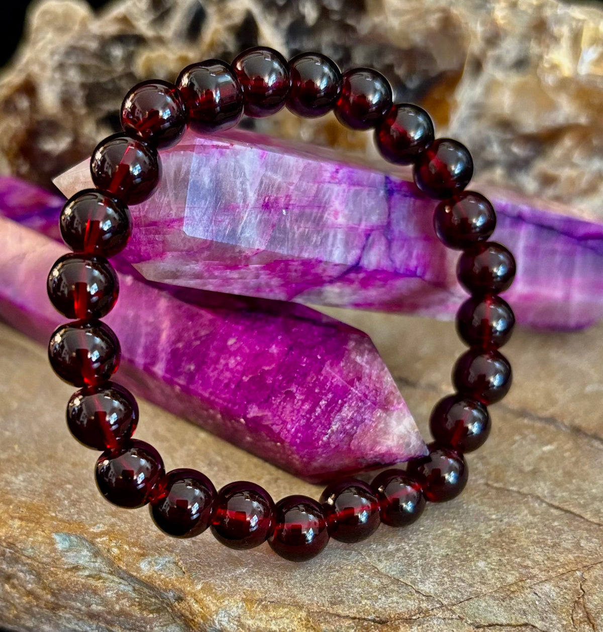 Reiki-Infused Natural Garnet Wishing Bracelet for Manifestation, Passion & Root Chakra Grounding (8mm)