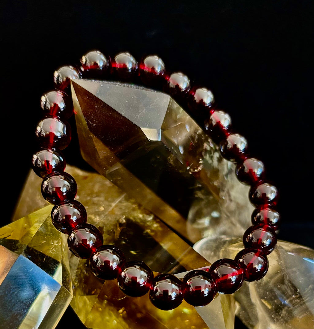 Reiki-Infused Natural Garnet Wishing Bracelet for Manifestation, Passion & Root Chakra Grounding (8mm)