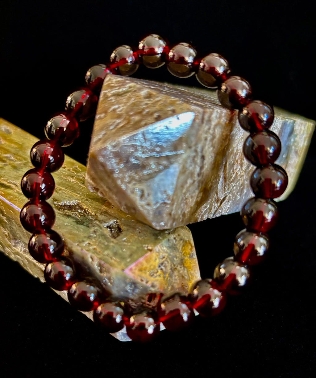 Reiki-Infused Natural Garnet Wishing Bracelet for Manifestation, Passion & Root Chakra Grounding (8mm)