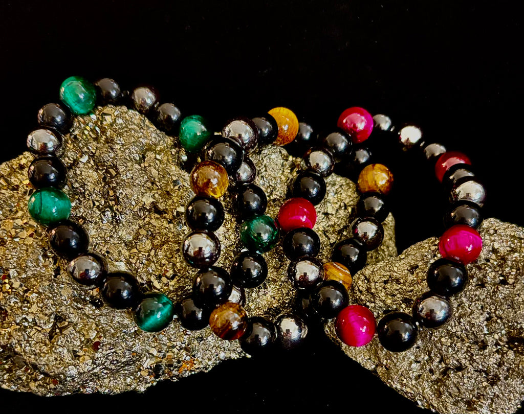 Protection Energy Bracelet | Black Obsidian, Hematite & Tiger's Eye Crystal Bracelet | Reiki-Infused Healing Jewelry