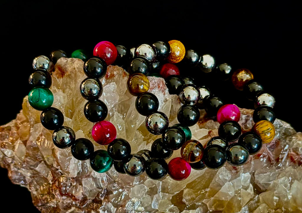 Protection Energy Bracelet | Black Obsidian, Hematite & Tiger's Eye Crystal Bracelet | Reiki-Infused Healing Jewelry