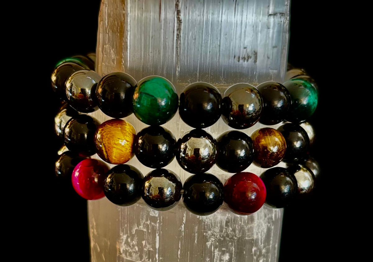 Protection Energy Bracelet | Black Obsidian, Hematite & Tiger's Eye Crystal Bracelet | Reiki-Infused Healing Jewelry