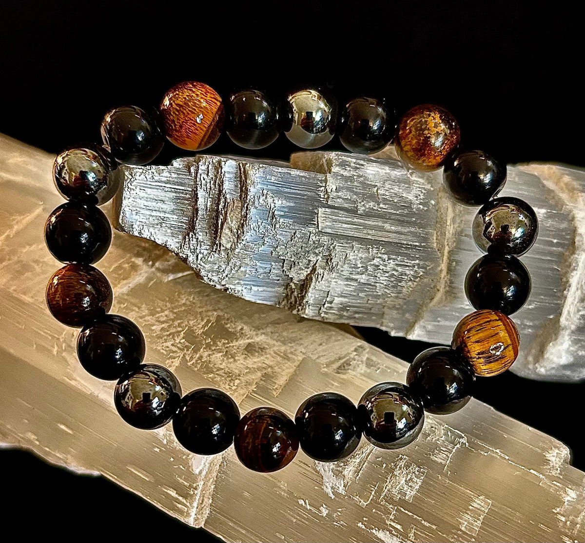 Protection Energy Bracelet | Black Obsidian, Hematite & Tiger's Eye Crystal Bracelet | Reiki-Infused Healing Jewelry