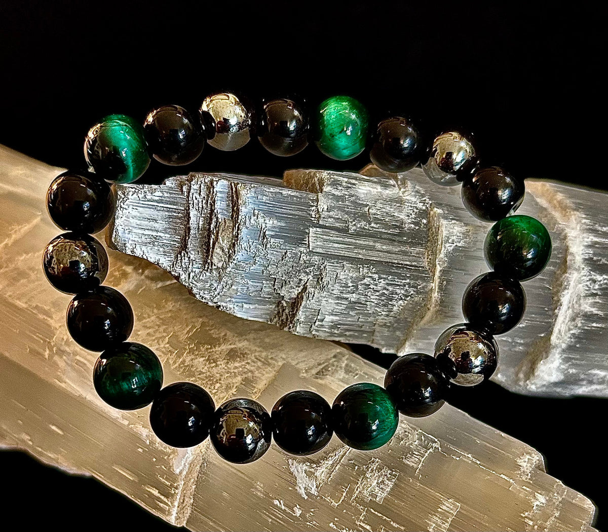 Protection Energy Bracelet | Black Obsidian, Hematite & Tiger's Eye Crystal Bracelet | Reiki-Infused Healing Jewelry