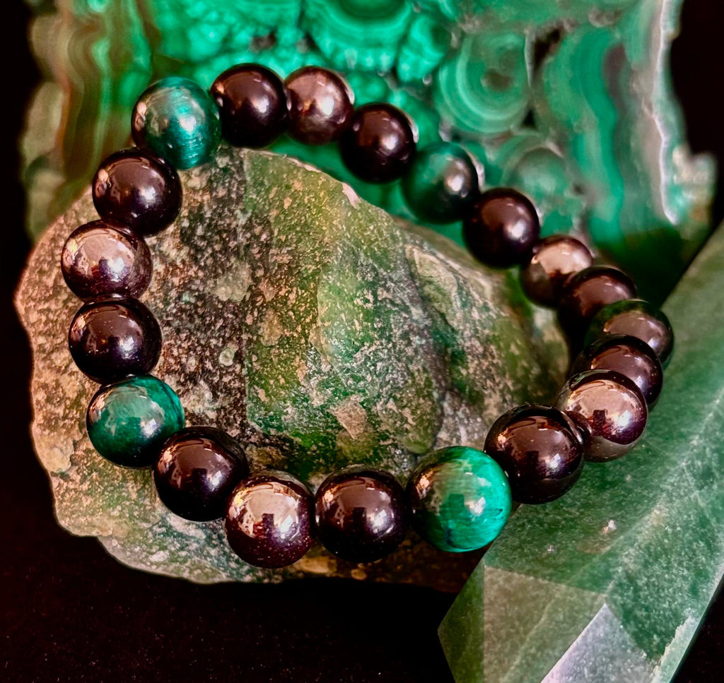 Protection Energy Bracelet | Black Obsidian, Hematite & Tiger's Eye Crystal Bracelet | Reiki-Infused Healing Jewelry