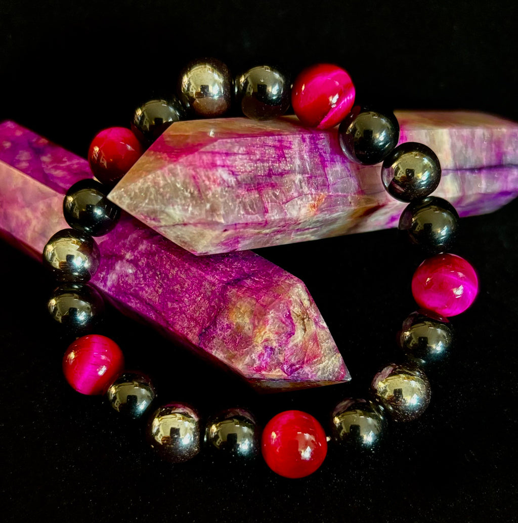 Protection Energy Bracelet | Black Obsidian, Hematite & Tiger's Eye Crystal Bracelet | Reiki-Infused Healing Jewelry