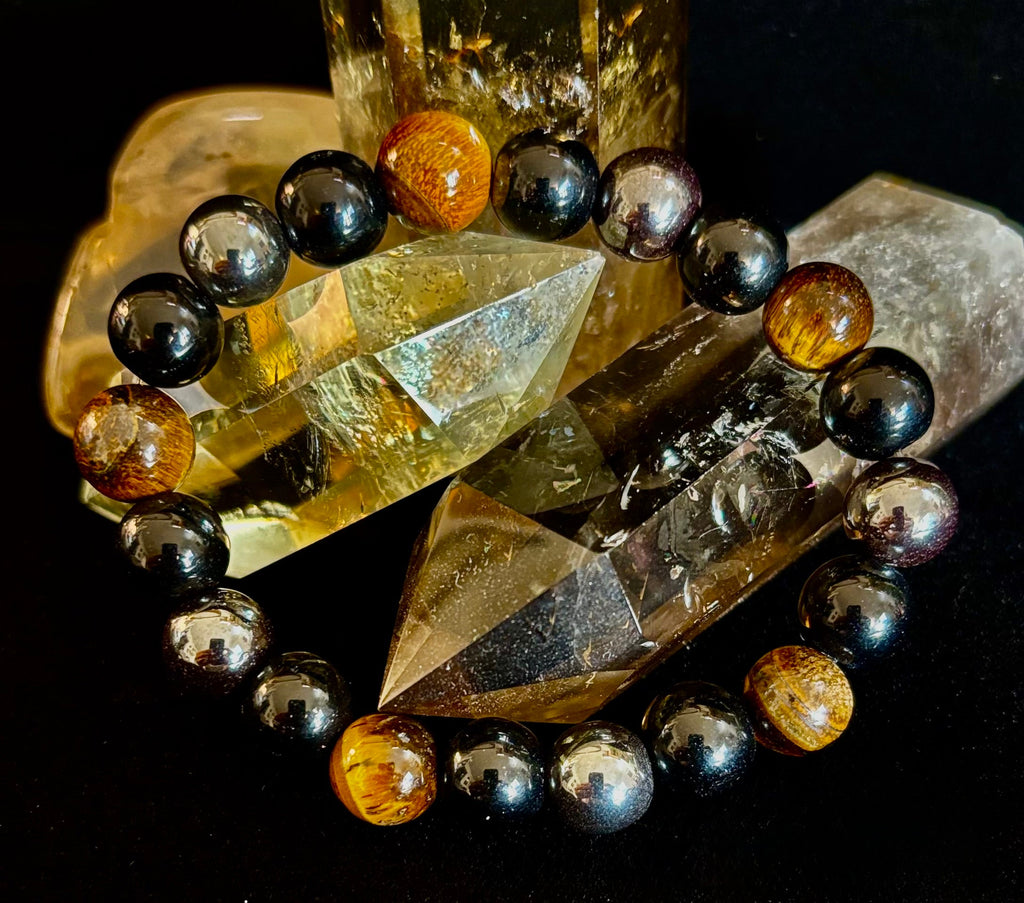 Protection Energy Bracelet | Black Obsidian, Hematite & Tiger's Eye Crystal Bracelet | Reiki-Infused Healing Jewelry
