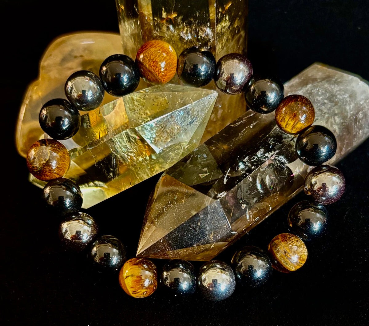 Protection Energy Bracelet | Black Obsidian, Hematite & Tiger's Eye Crystal Bracelet | Reiki-Infused Healing Jewelry