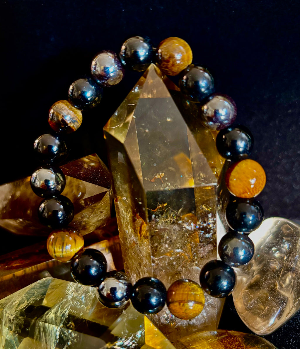Protection Energy Bracelet | Black Obsidian, Hematite & Tiger's Eye Crystal Bracelet | Reiki-Infused Healing Jewelry