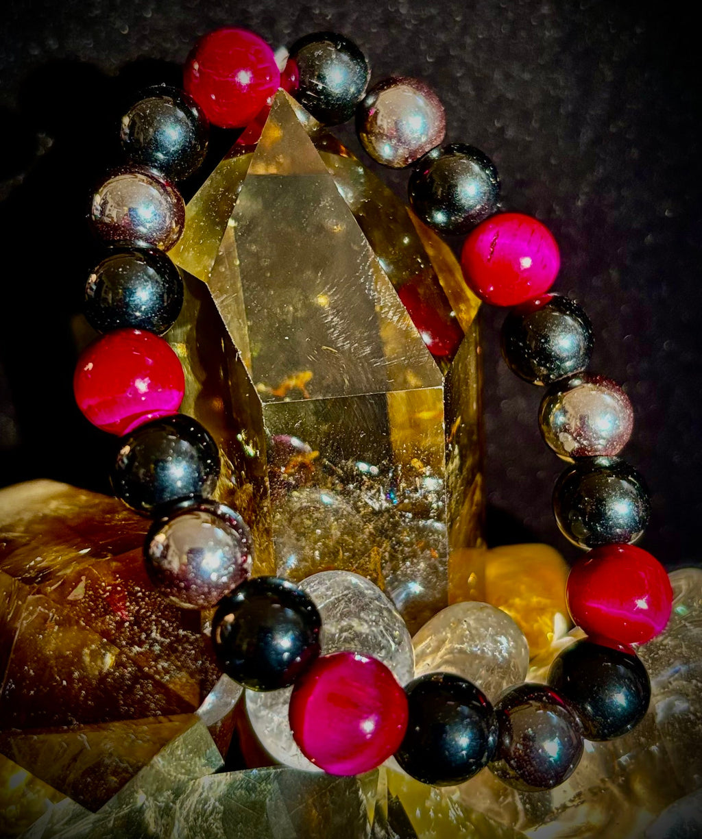 Protection Energy Bracelet | Black Obsidian, Hematite & Tiger's Eye Crystal Bracelet | Reiki-Infused Healing Jewelry