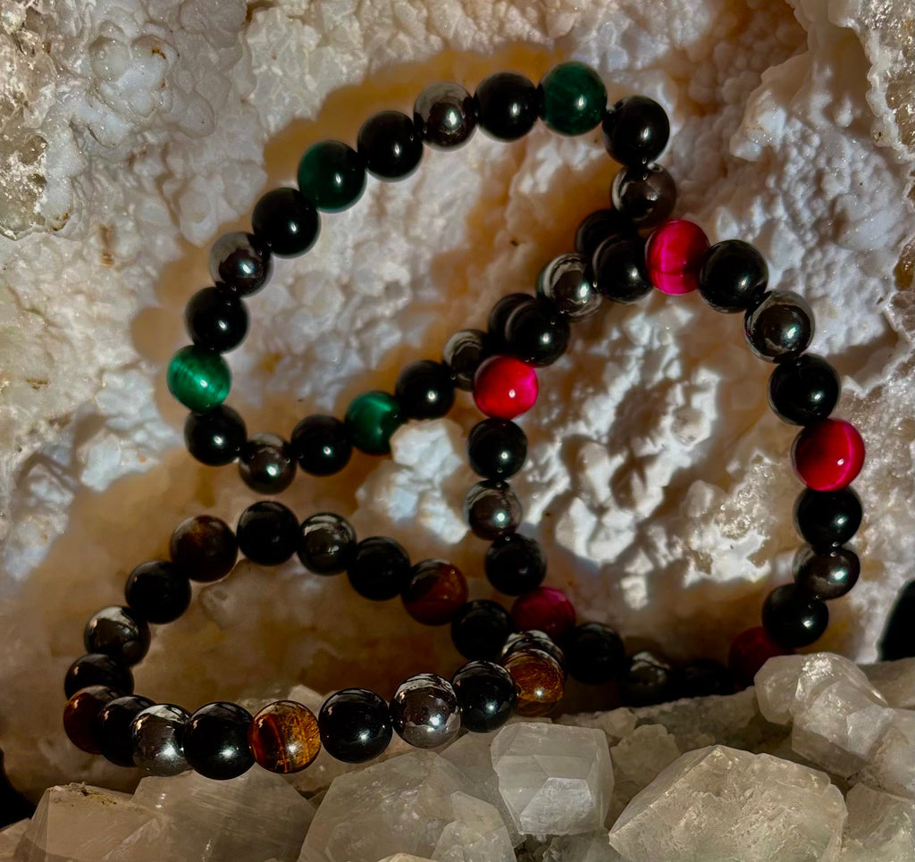 Protection Energy Bracelet | Black Obsidian, Hematite & Tiger's Eye Crystal Bracelet | Reiki-Infused Healing Jewelry