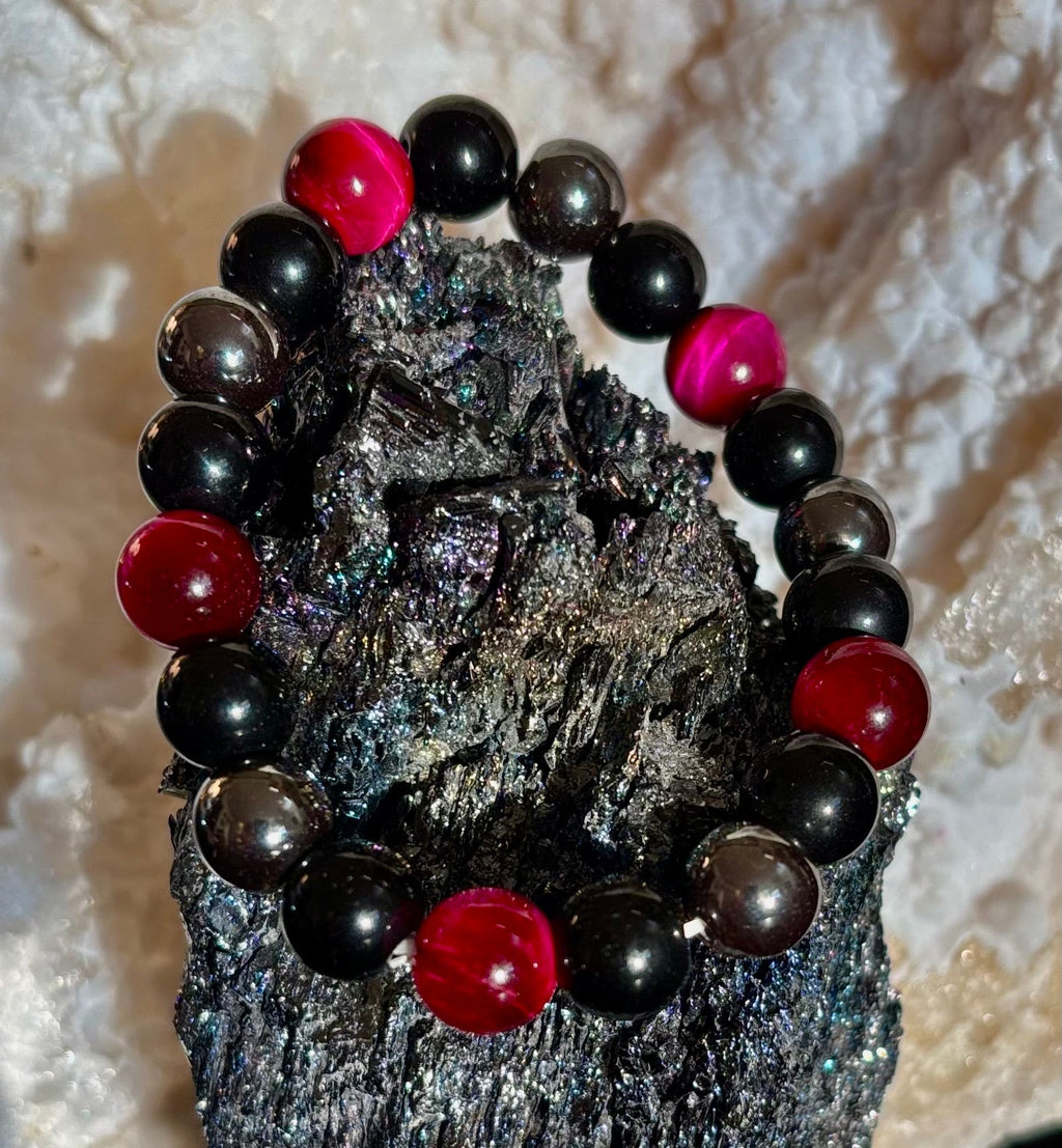 Protection Energy Bracelet | Black Obsidian, Hematite & Tiger's Eye Crystal Bracelet | Reiki-Infused Healing Jewelry