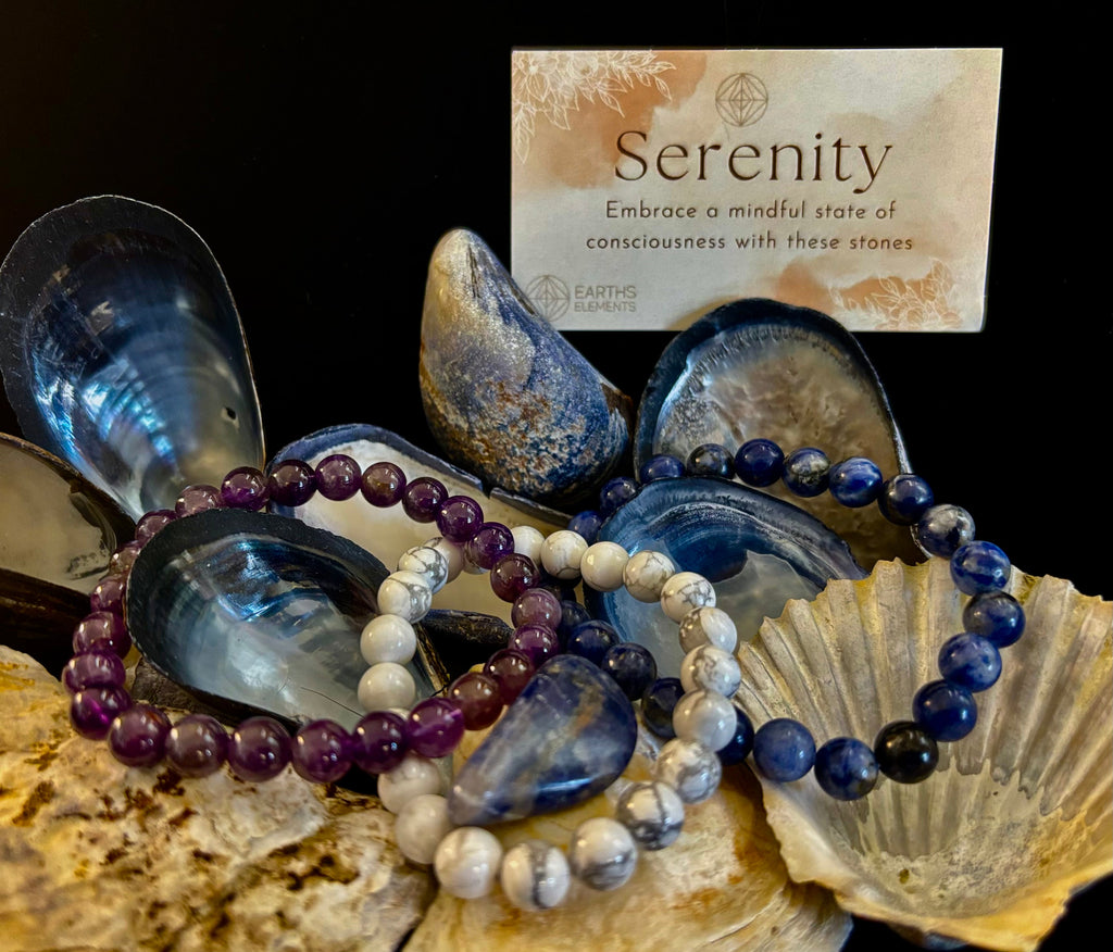 Intentions Bracelet Set with a crystal – Serenity (Amethyst, Sodalite & Howlite)