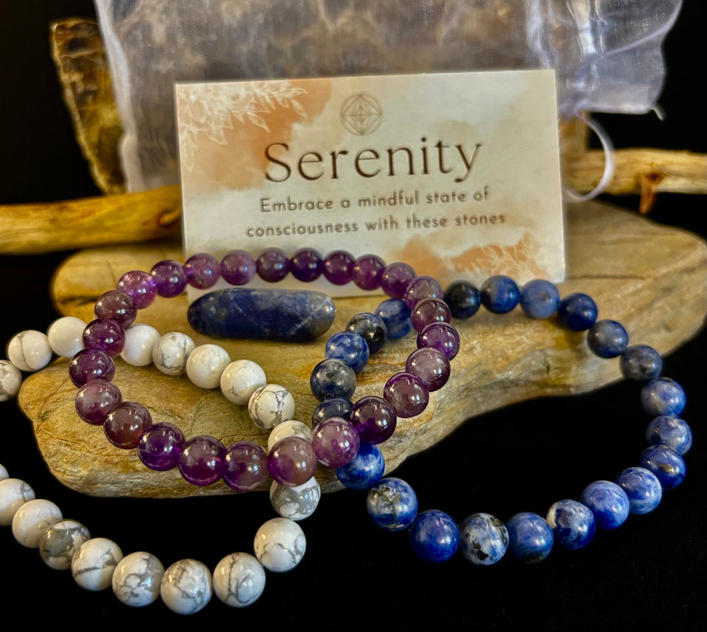Intentions Bracelet Set with a crystal – Serenity (Amethyst, Sodalite & Howlite)