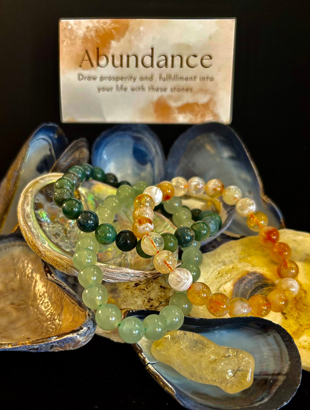 Intentions Bracelet Set with a crystal – Abundance (Citrine, Green Aventurine & Moss Agate)