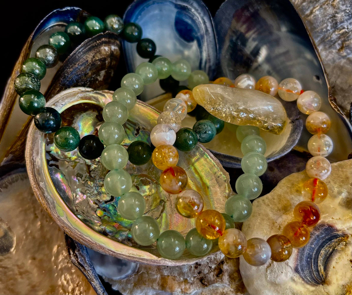 Intentions Bracelet Set with a crystal – Abundance (Citrine, Green Aventurine & Moss Agate)