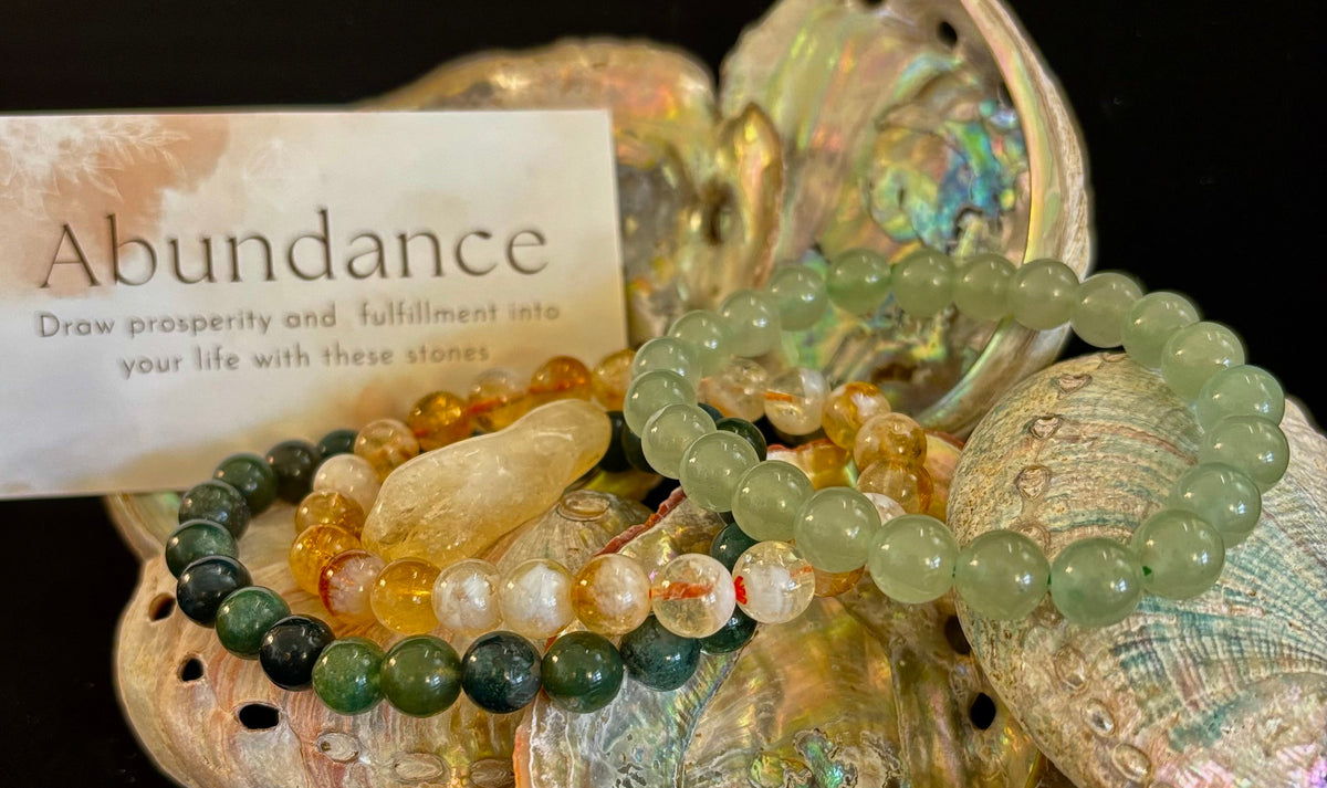 Intentions Bracelet Set with a crystal – Abundance (Citrine, Green Aventurine & Moss Agate)