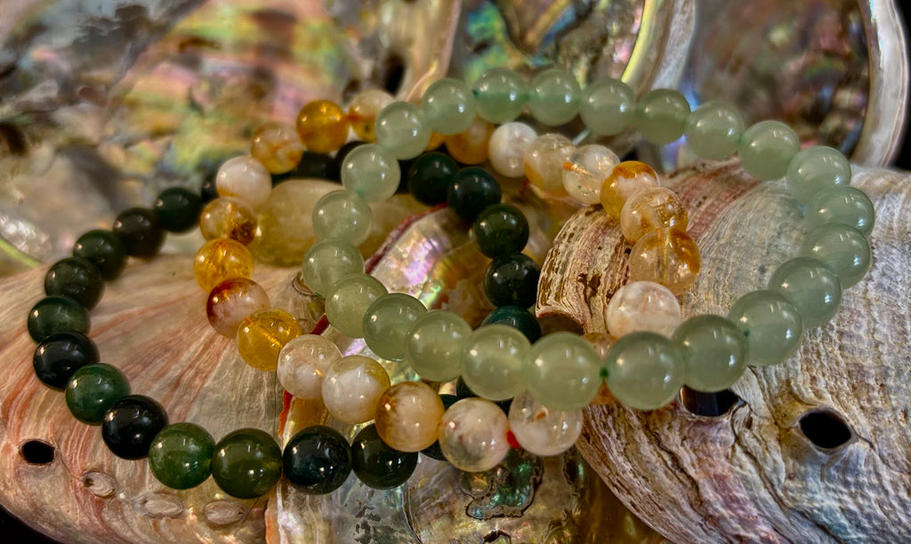 Intentions Bracelet Set with a crystal – Abundance (Citrine, Green Aventurine & Moss Agate)