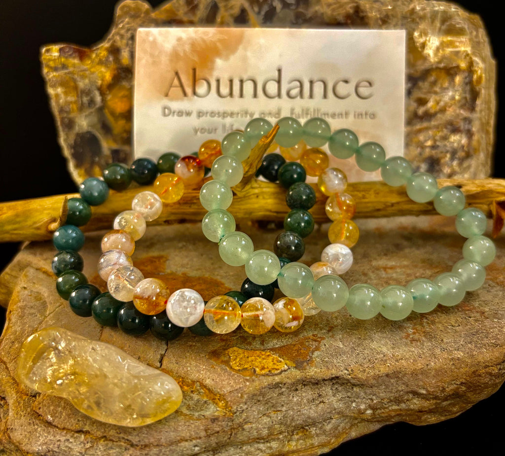 Intentions Bracelet Set with a crystal – Abundance (Citrine, Green Aventurine & Moss Agate)