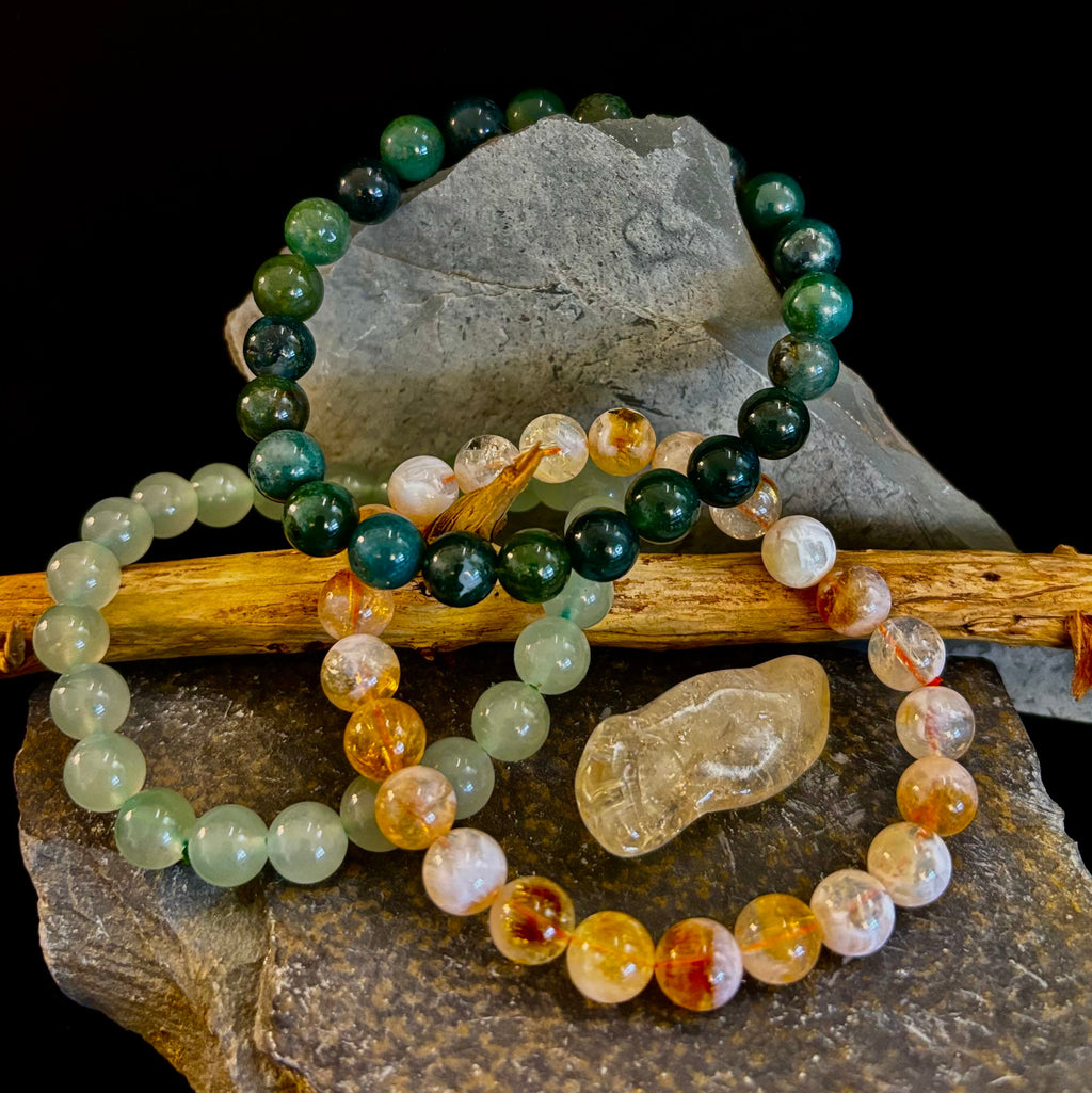 Intentions Bracelet Set with a crystal – Abundance (Citrine, Green Aventurine & Moss Agate)