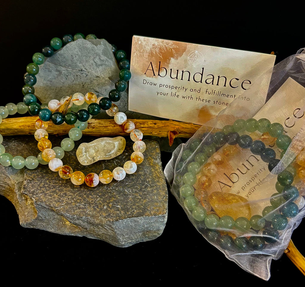 Intentions Bracelet Set with a crystal – Abundance (Citrine, Green Aventurine & Moss Agate)